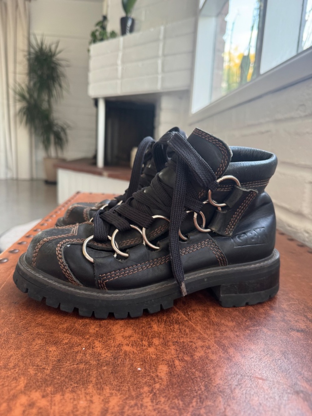 Vintage GBX Black Leather Ring Harness Combat Boots Y2K Grunge Size 6 - Picture 5 of 12